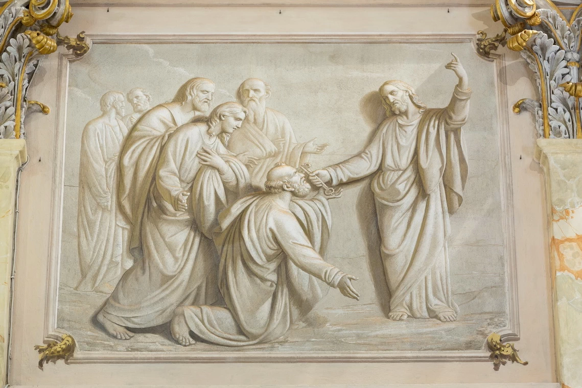 Consegna delle chiavi a Pietro - 1879 ca., affresco, chiesa di San Zenone, Passirano (BS)